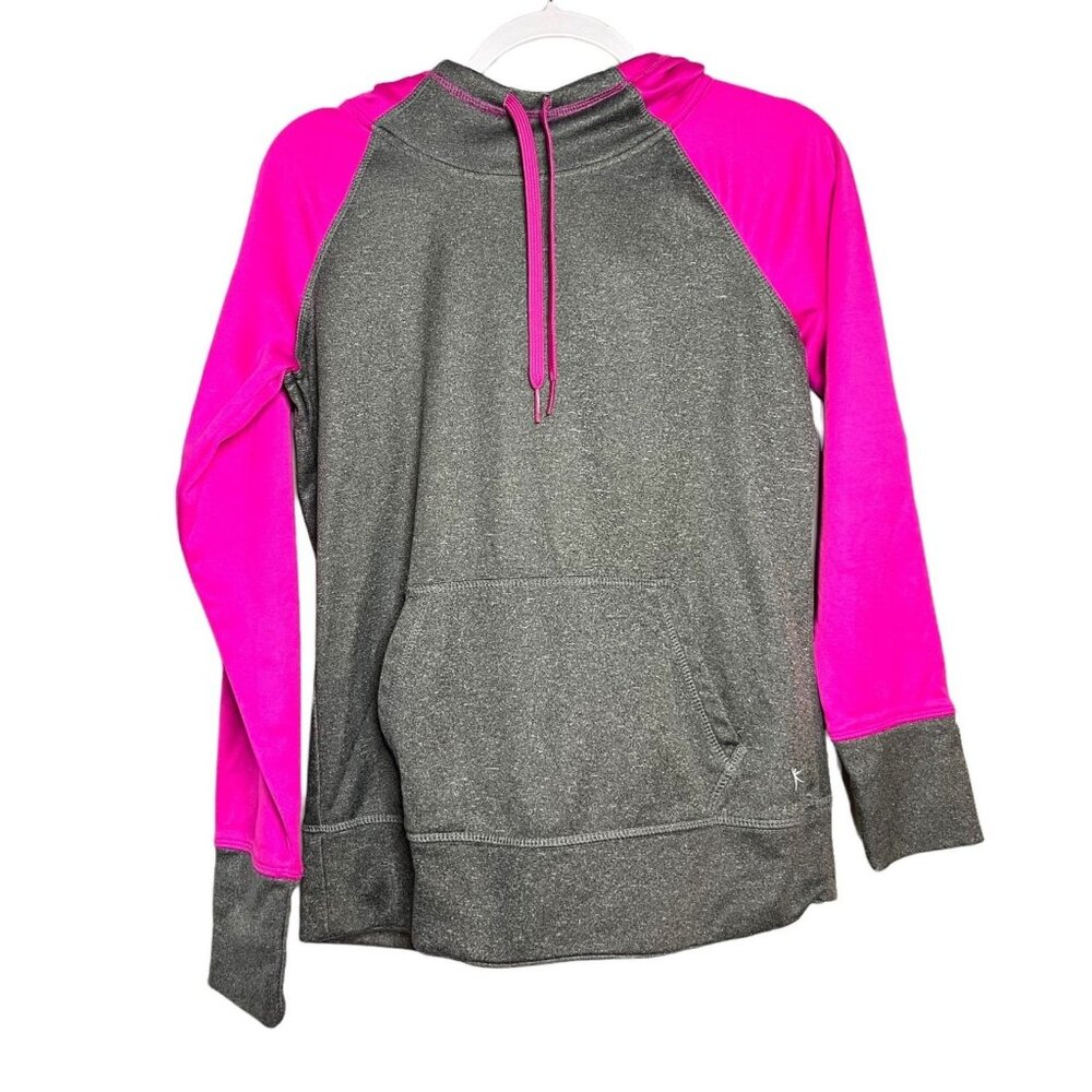 Danskin Now Women's  Gray & Pink Hooded Sweatshirt With Kangaroo Pocket